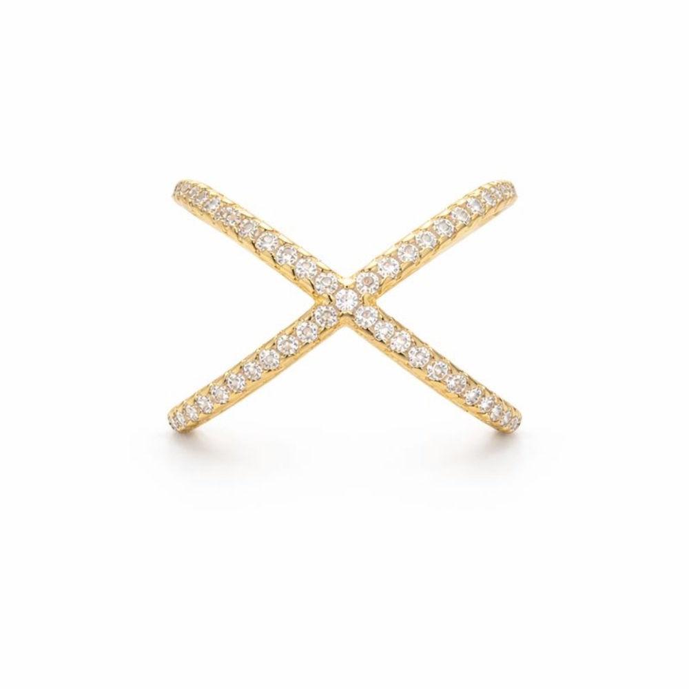 S925 Gold Pavé X Ring - Picture 1 of 4